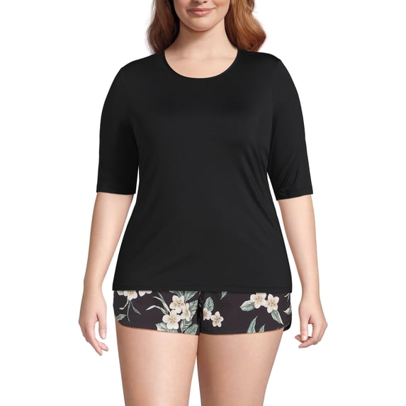 Lands' End Women's Plus Size SunShade UPF 50 Elbow Sleeve Rash Guard Swim Tee