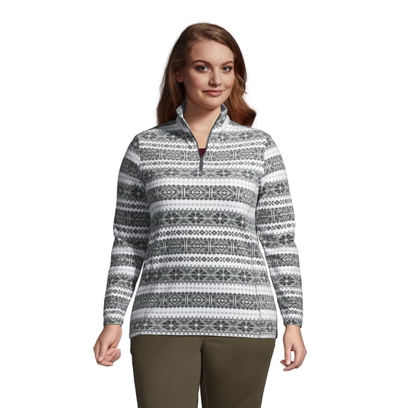 Lands' End Women's Plus Size Fleece Quarter Zip Pullover Print - XXX Large Plus - Gray Graphic Fairisle