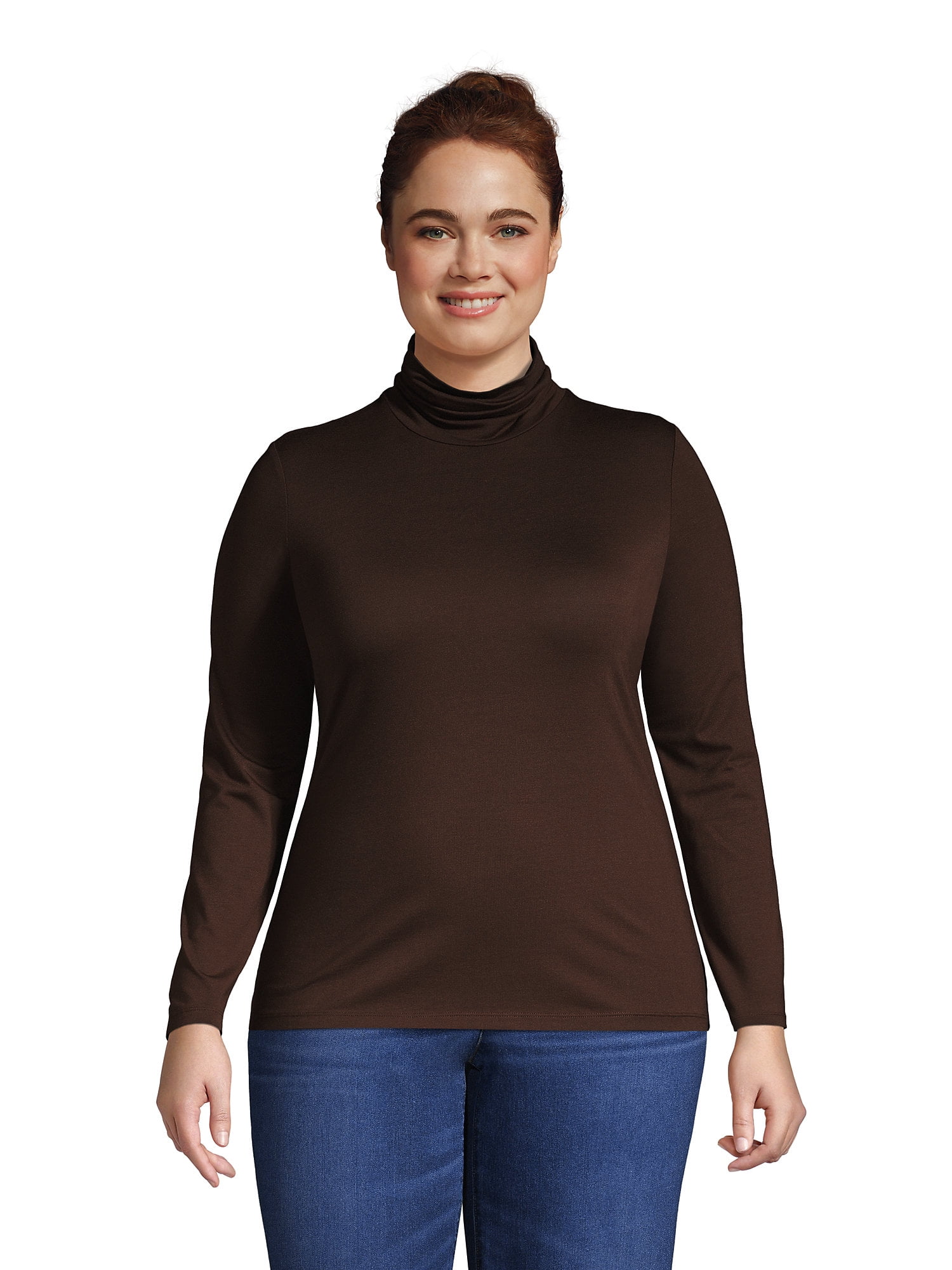 Lands' End Women's Plus Size Lightweight Fitted Long Sleeve Turtleneck