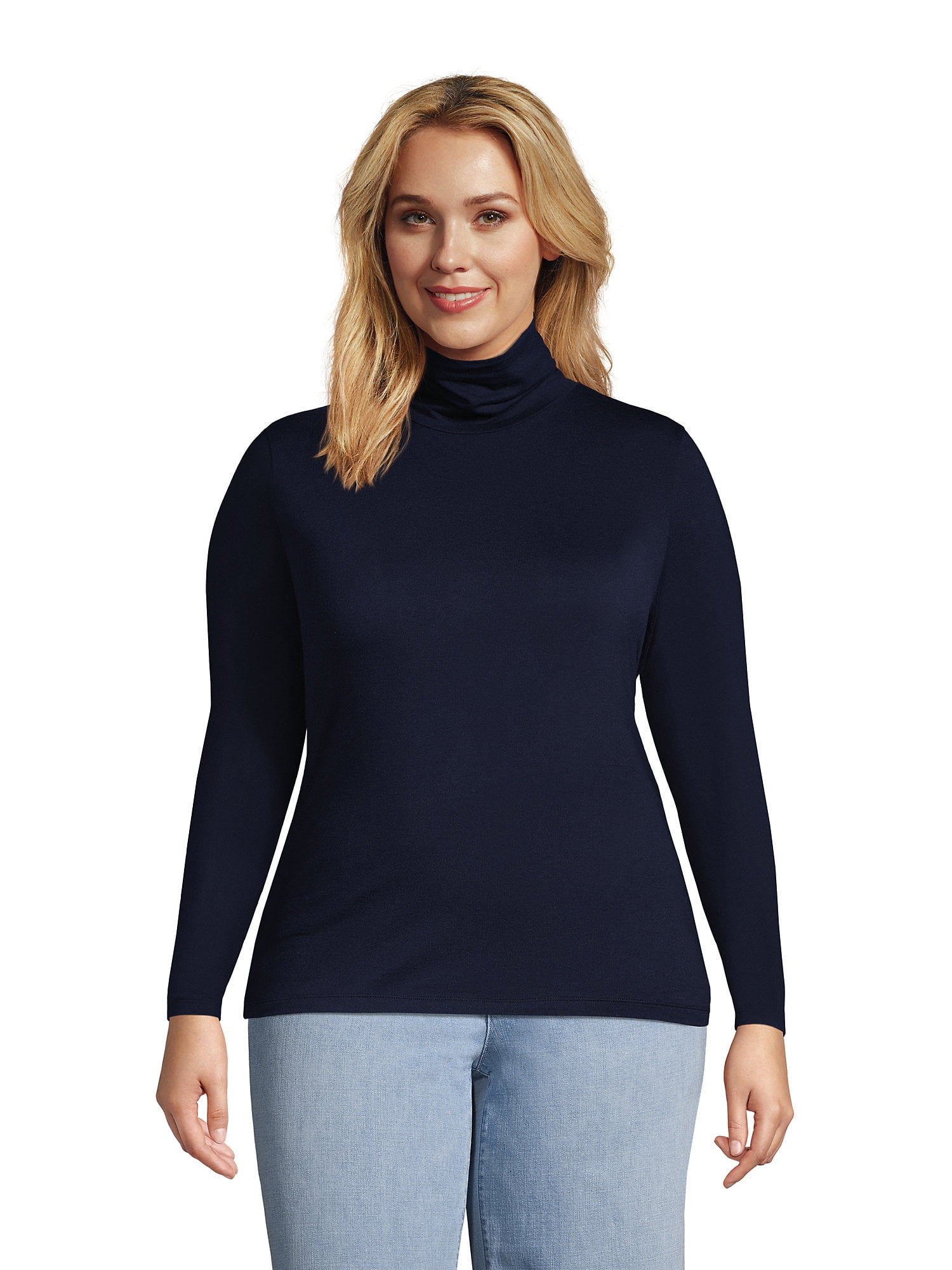 Lands' End Women's Plus Size Lightweight Fitted Long Sleeve Turtleneck ...