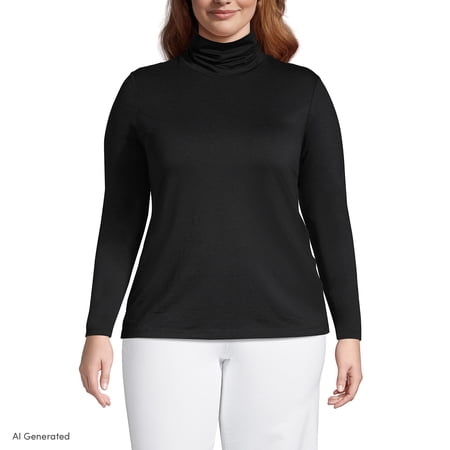 Lands' End Women's Plus Size Lightweight Jersey Skimming Long Sleeve Turtleneck