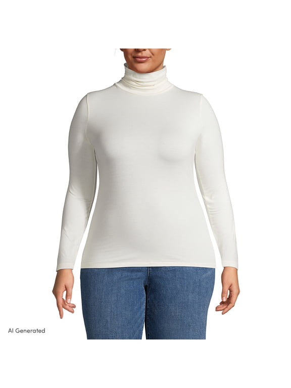 Women's Plus Size Lightweight Jersey Skimming Long Sleeve Turtleneck