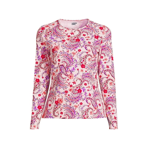Lands' End Women's Plus Size Long Crew Neck Long Sleeve Rash Guard UPF 50 Sun Protection Swim Tee