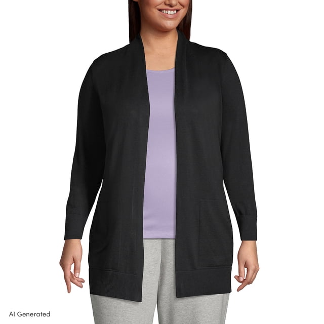 Lands' End Women's Plus Size Long Sleeve Open Long Cardigan Sweater