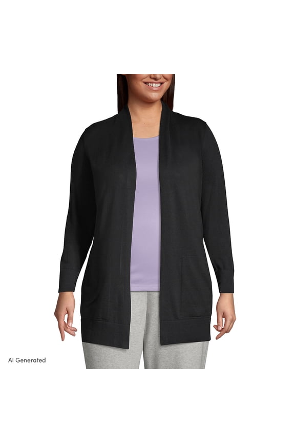 Women's Plus Size Long Sleeve Open Long Cardigan Sweater