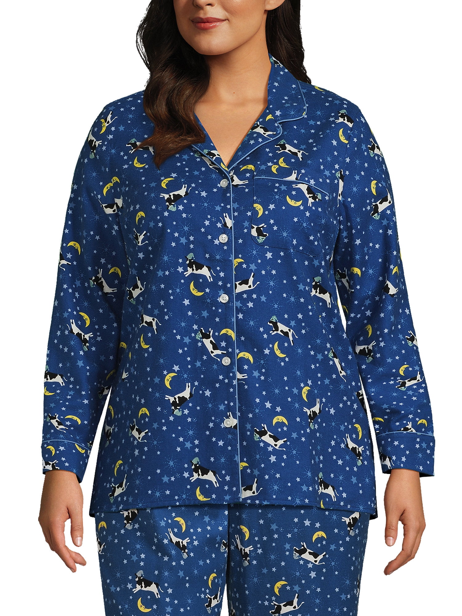 Lands' End Women's Plus Size Long Sleeve Print Flannel Pajama Top ...