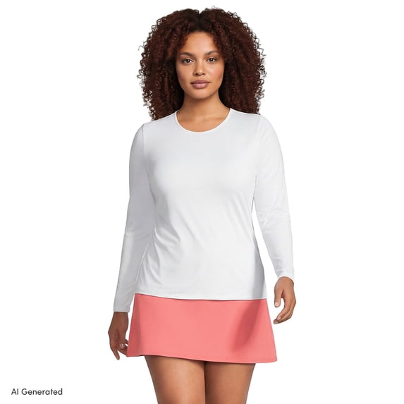 Lands' End Women's Plus Size SunShade UPF 50 Long Sleeve Rash Guard Swim Tee