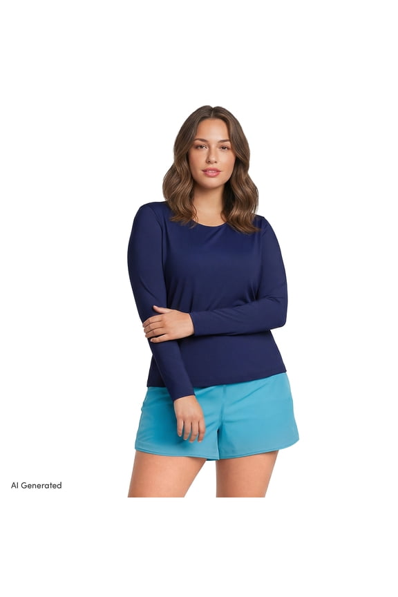 Women's Plus Size SunShade UPF 50 Long Sleeve Rash Guard Swim Tee