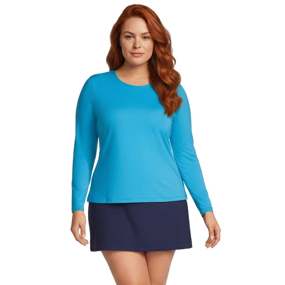 Lands' End Women's Plus Size SunShade UPF 50 Long Sleeve Rash Guard Swim Tee