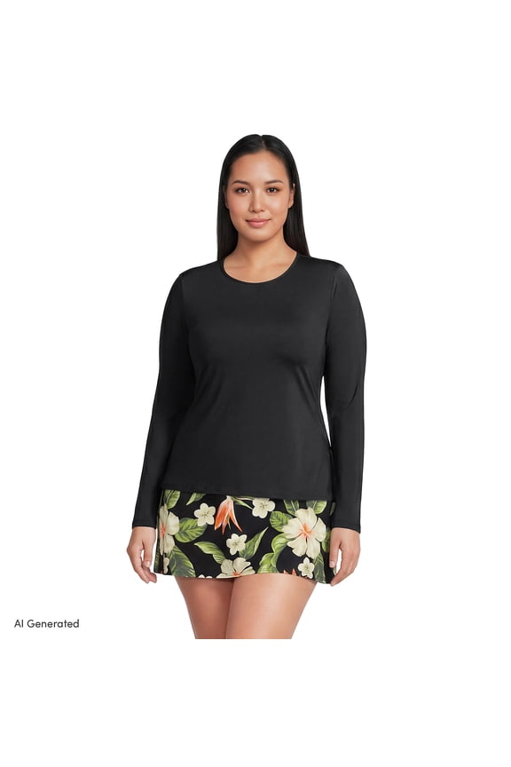 Women's Plus Size SunShade UPF 50 Long Sleeve Rash Guard Swim Tee