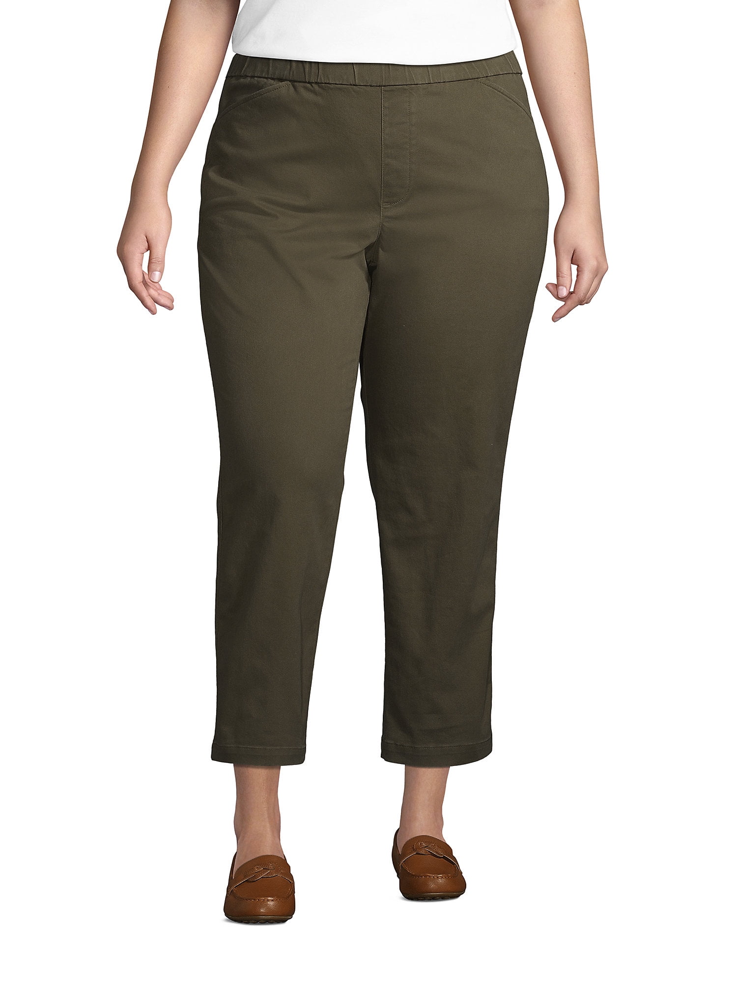 Lands' End Women's Plus Size Mid Rise Pull On Knockabout Chino
