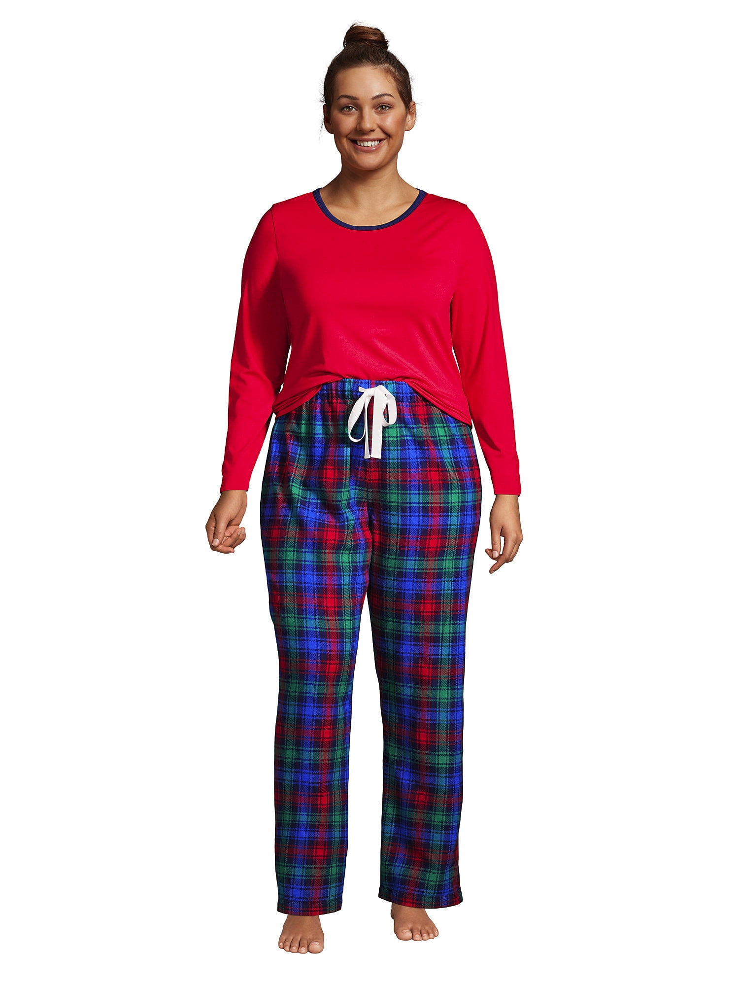 Lands End Women s Plus Size Pajama Set Knit Long Sleeve T Shirt