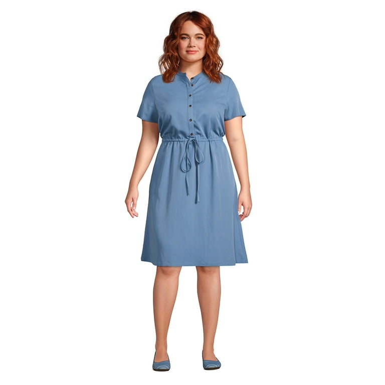 Lands End Women s Plus Size Rayon Short Sleeve Button Front Dress