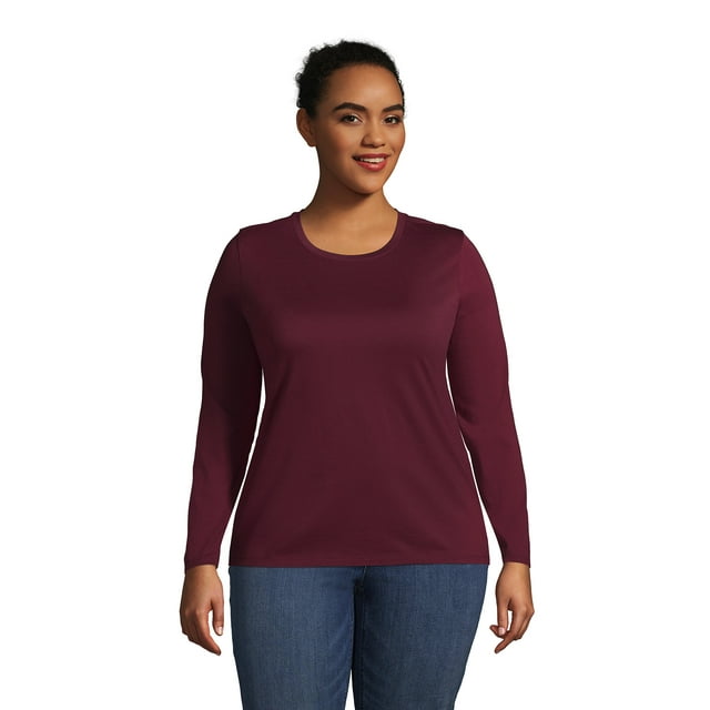 Lands' End Women's Plus Size Relaxed Supima Cotton Long Sleeve Crewneck