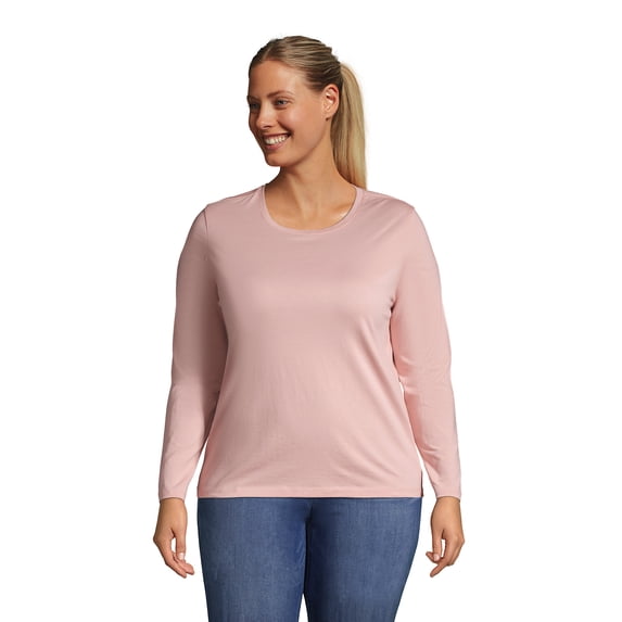 Lands' End Women's Plus Size Relaxed Supima Cotton Long Sleeve Crewneck T-Shirt