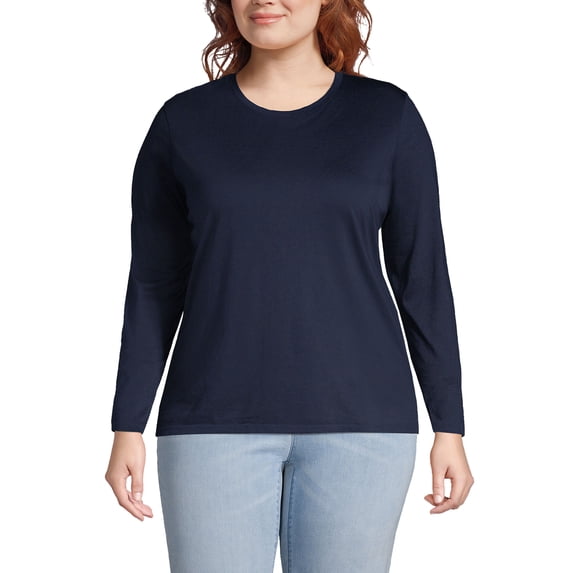 Lands' End Women's Plus Size Relaxed Supima Cotton Long Sleeve Crew Neck T-Shirt