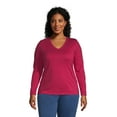Lands' End Women's Plus Size Relaxed Supima Cotton Long Sleeve VNeck TShirt