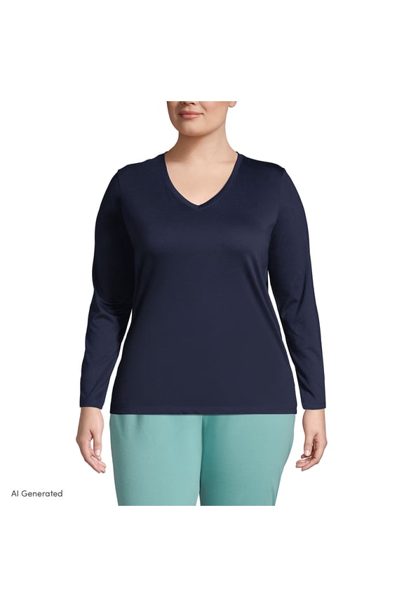 Women's Plus Size Relaxed Supima Cotton Long Sleeve V-Neck T-Shirt