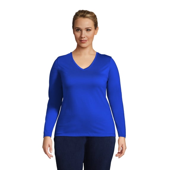 Lands' End Women's Plus Size Relaxed Supima Cotton Long Sleeve V-Neck T-Shirt