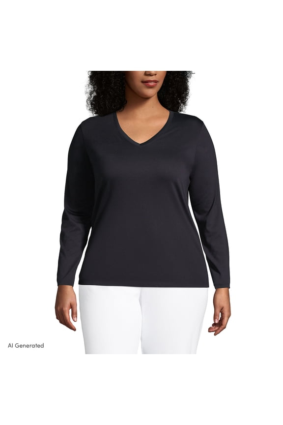 Women's Plus Size Relaxed Supima Cotton Long Sleeve V-Neck T-Shirt