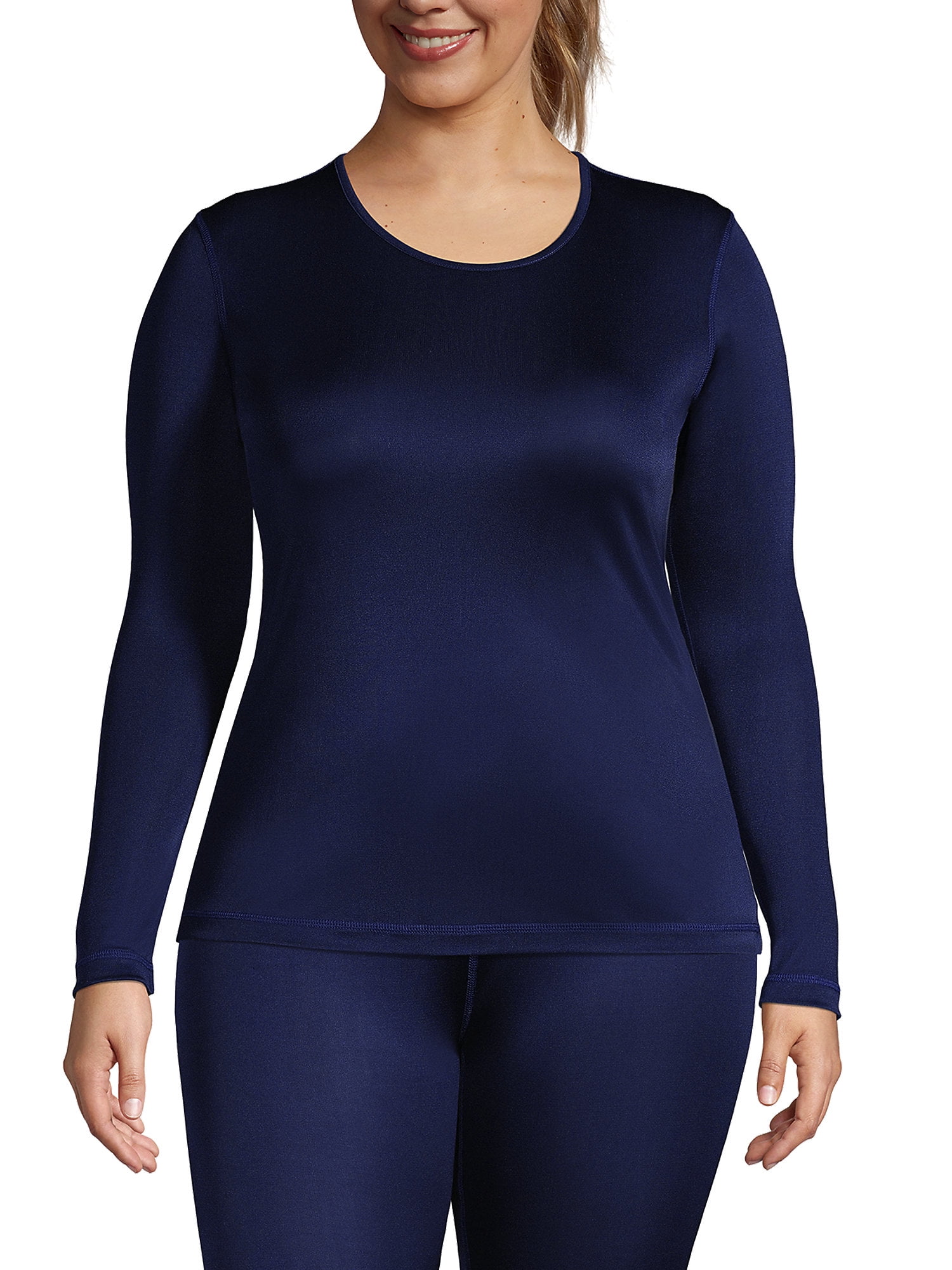 Lands' End Women's Plus Size Silk Interlock Thermal Long Underwear Base Layer Crewneck Shirt