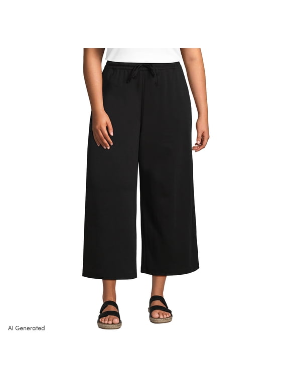 Women's Plus Size Sport Knit Elastic Waist Wide Leg Crop Pants