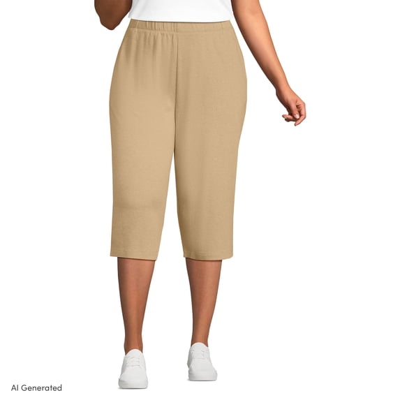 Lands' End Women's Plus Size Sport Knit High Rise Elastic Waist Capri Pants