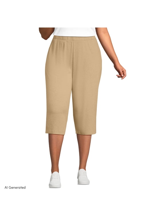 Women's Plus Size Sport Knit High Rise Elastic Waist Capri Pants