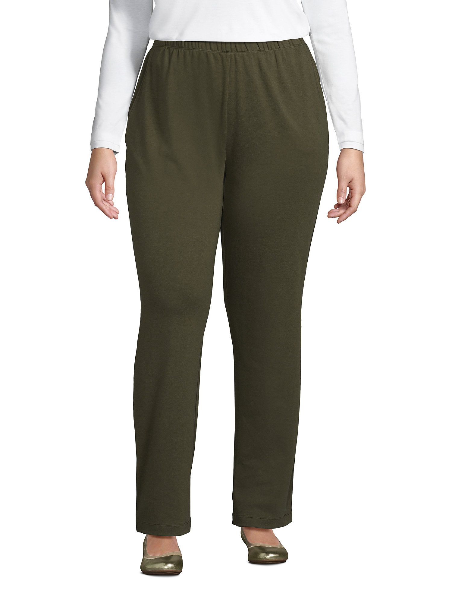 Lands' End Women's Plus Size Sport Knit High Rise Elastic Waist Pull On