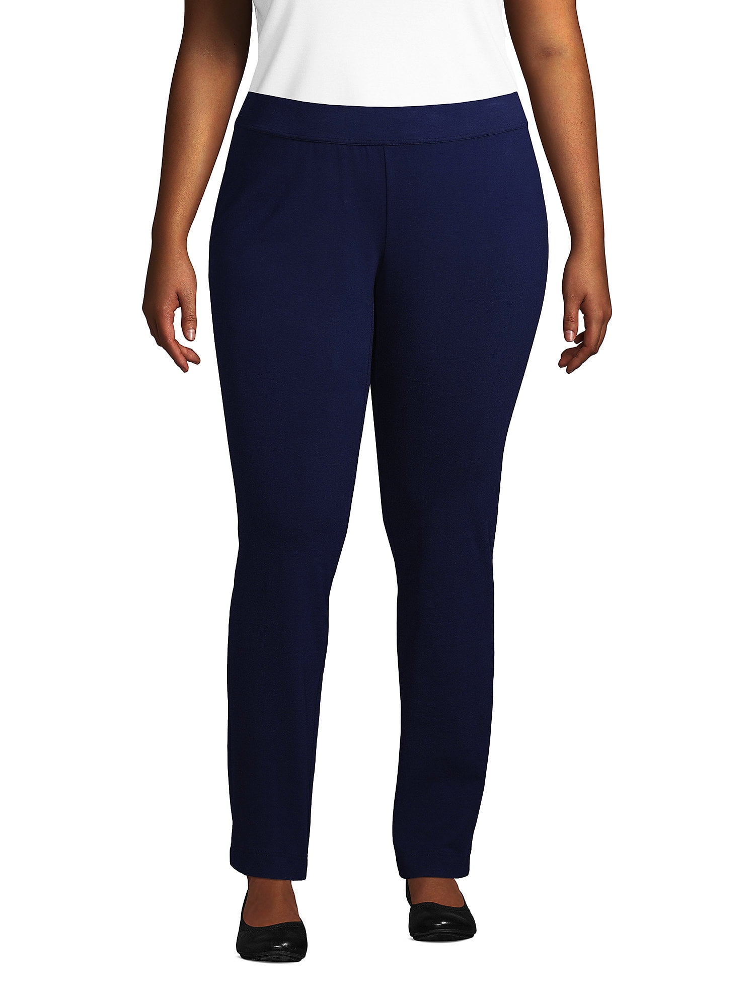 Lands' End Women's Plus Size Starfish Mid Rise Slim Leg Elastic Waist