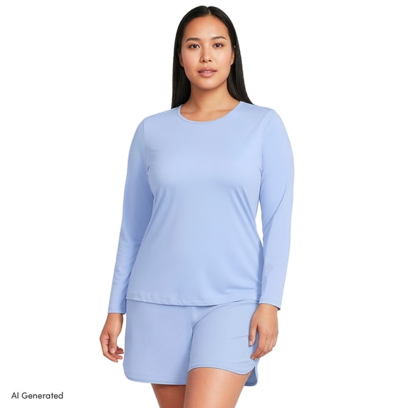 Lands' End Women's Plus Size SunShade UPF 50 Long Sleeve Rash Guard Swim Tee