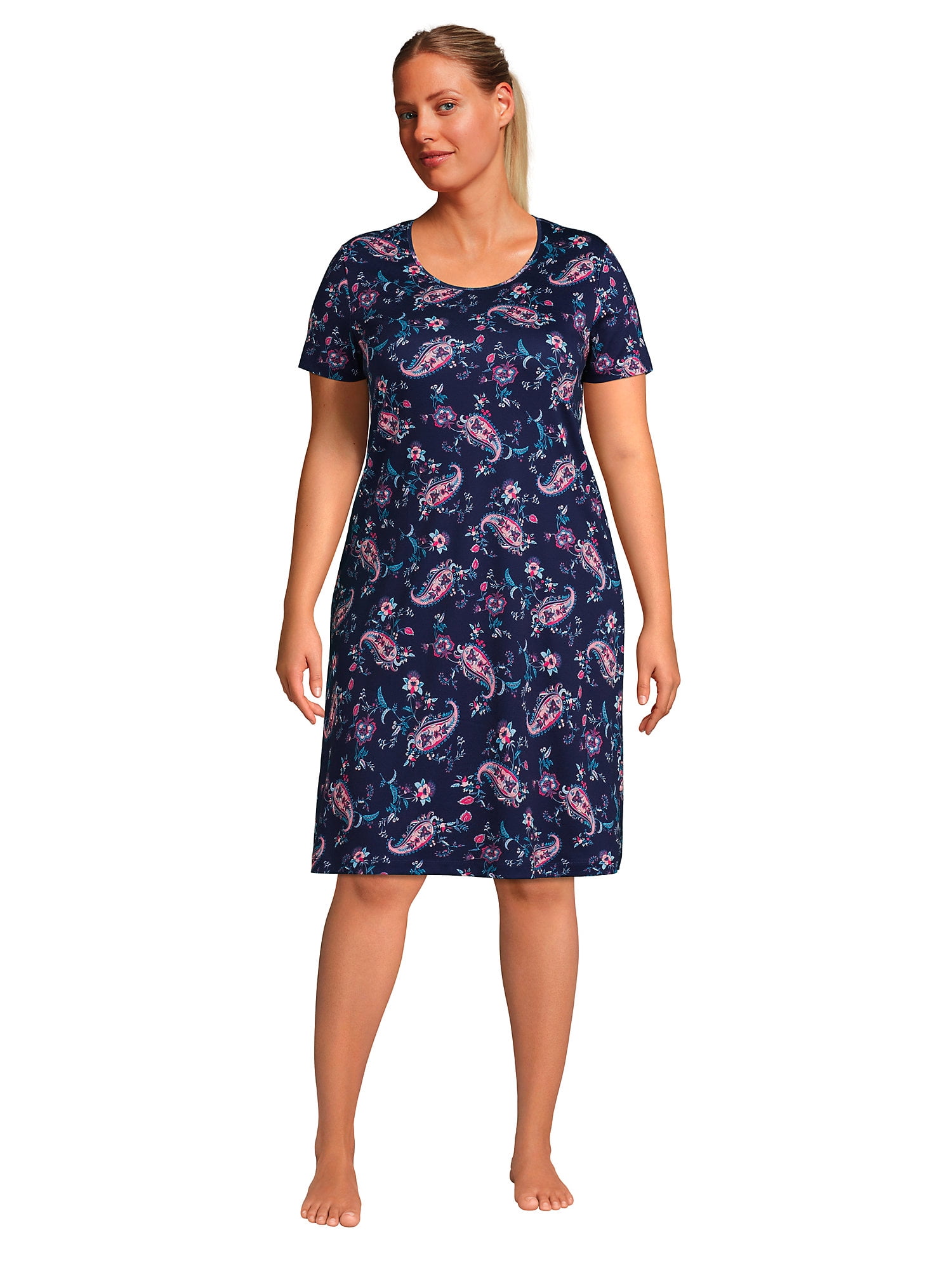 Lands' End Women's Plus Size Supima Cotton Short Sleeve Knee Length