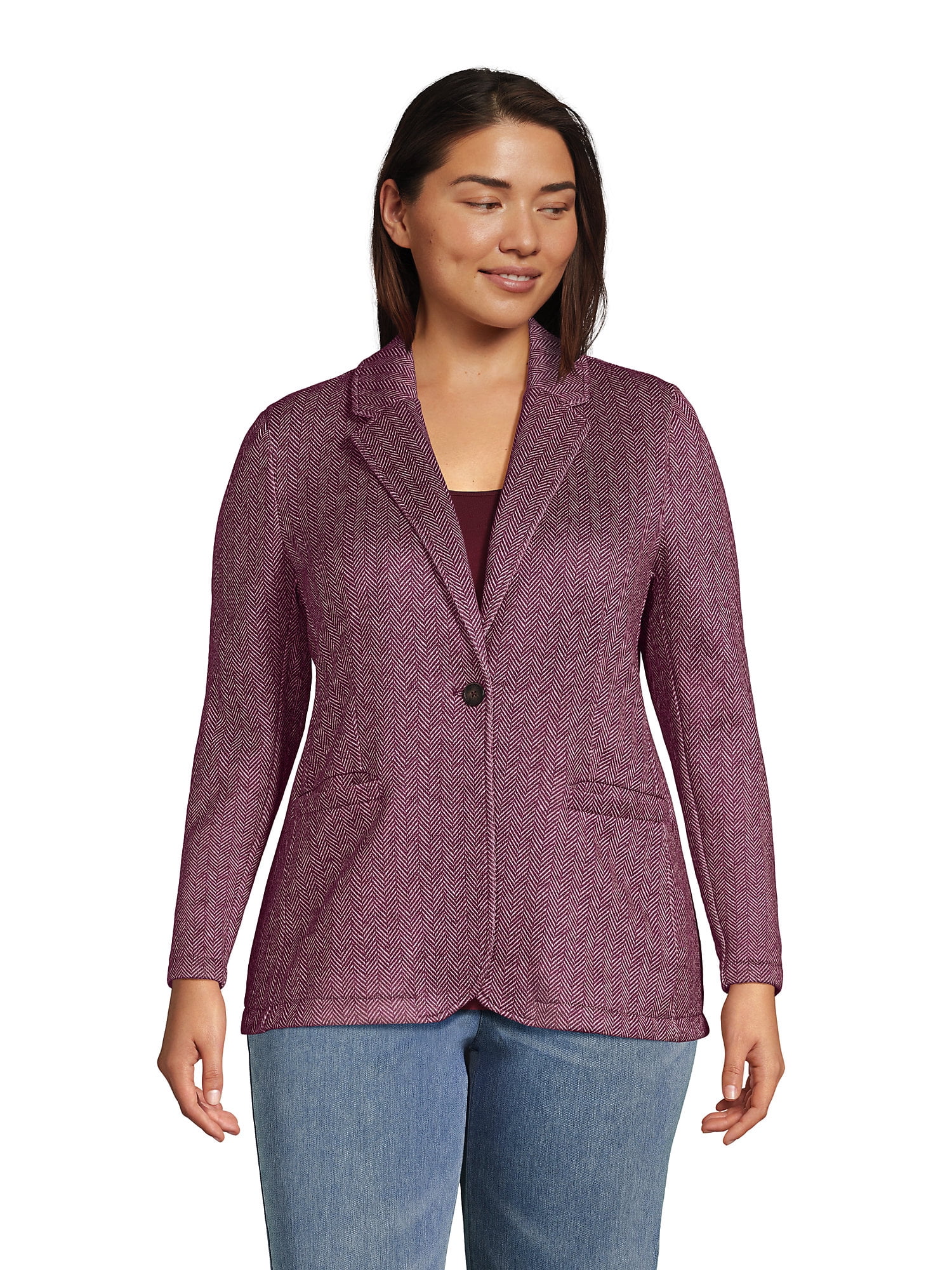 Lands' End Women's Plus Size Sweater Fleece Blazer Jacket The Blazer