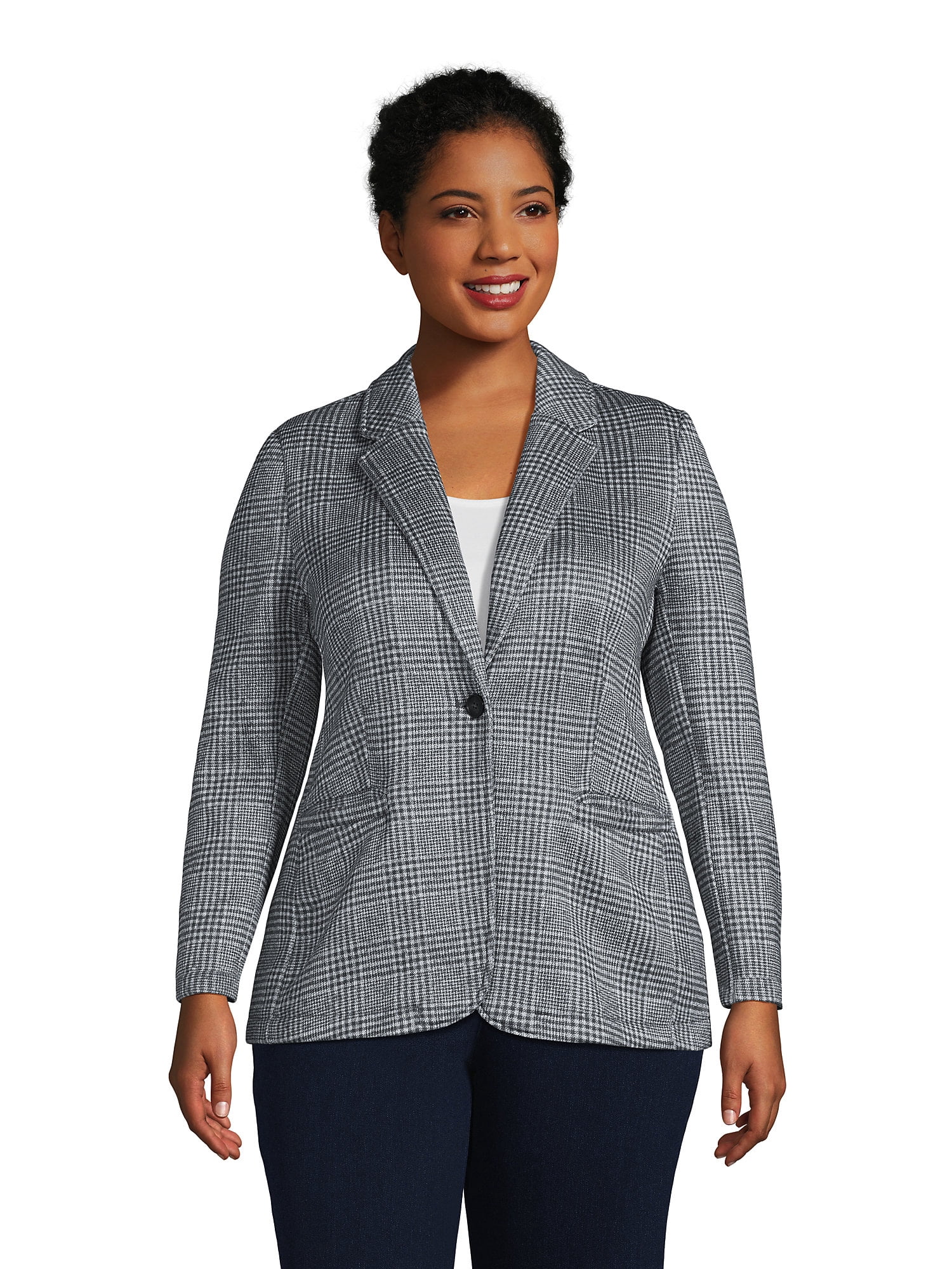 Lands' End Women's Plus Size Sweater Fleece Blazer Jacket The Blazer