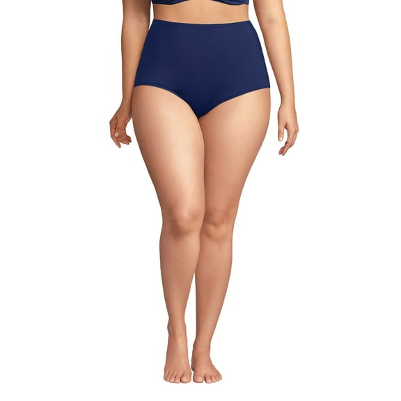Lands' End Women's Plus Size Tummy Control Tugless High Waisted Bikini Swim Bottoms