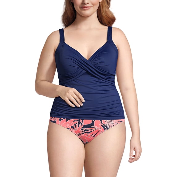 Lands' End Women's Plus Size Sweetheart Wrap Underwire Tankini Top