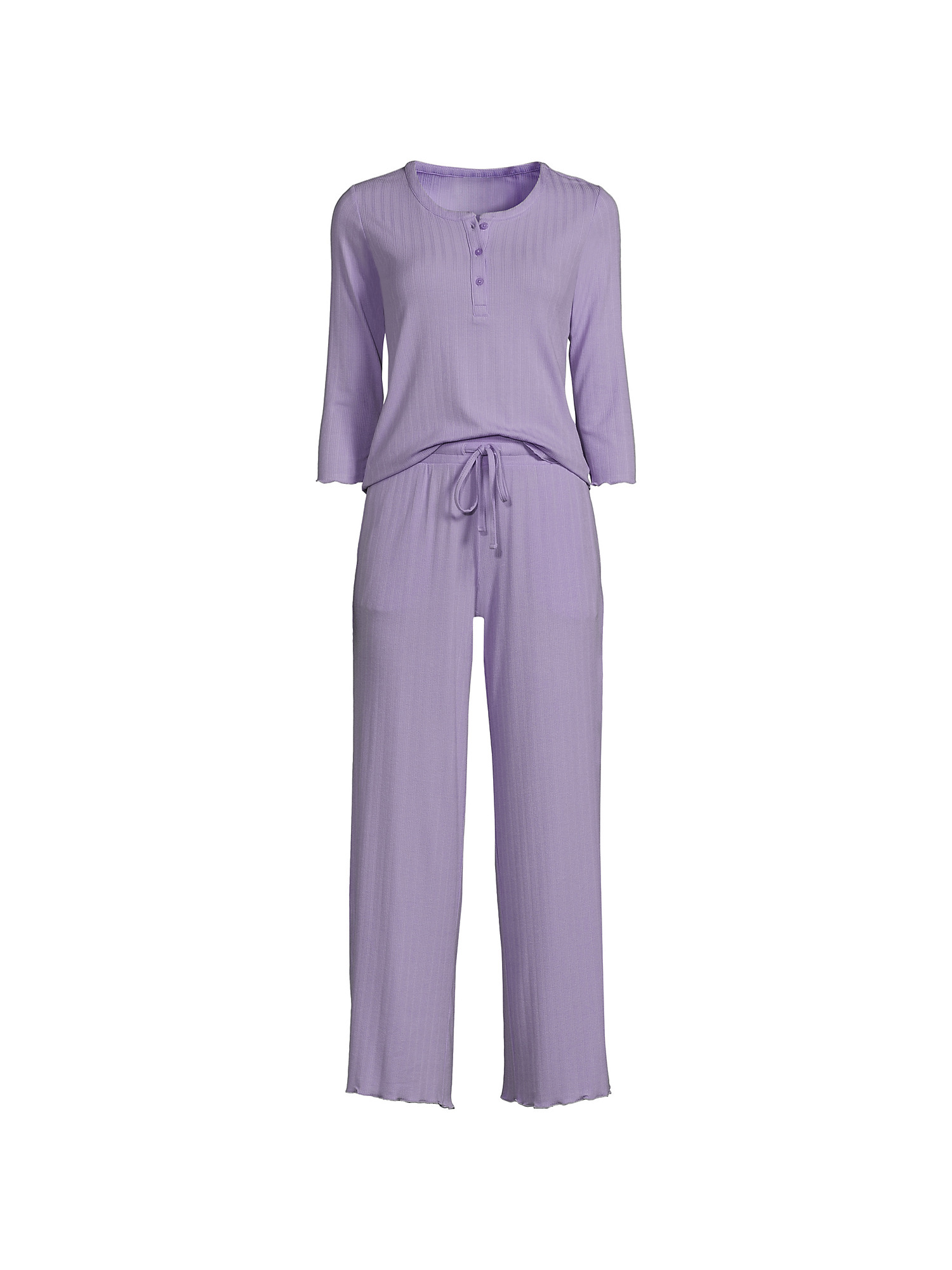 Lands' End Women's Pointelle Rib 2 Piece Pajama Set 3/4 Sleeve Top