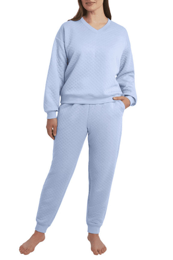 Lands End Women's Quilted 2-piece Lounge Set Blue XL