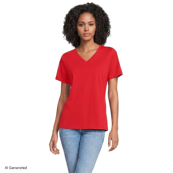 Lands' End Women's Relaxed American-Grown Supima Cotton V-Neck T-Shirt