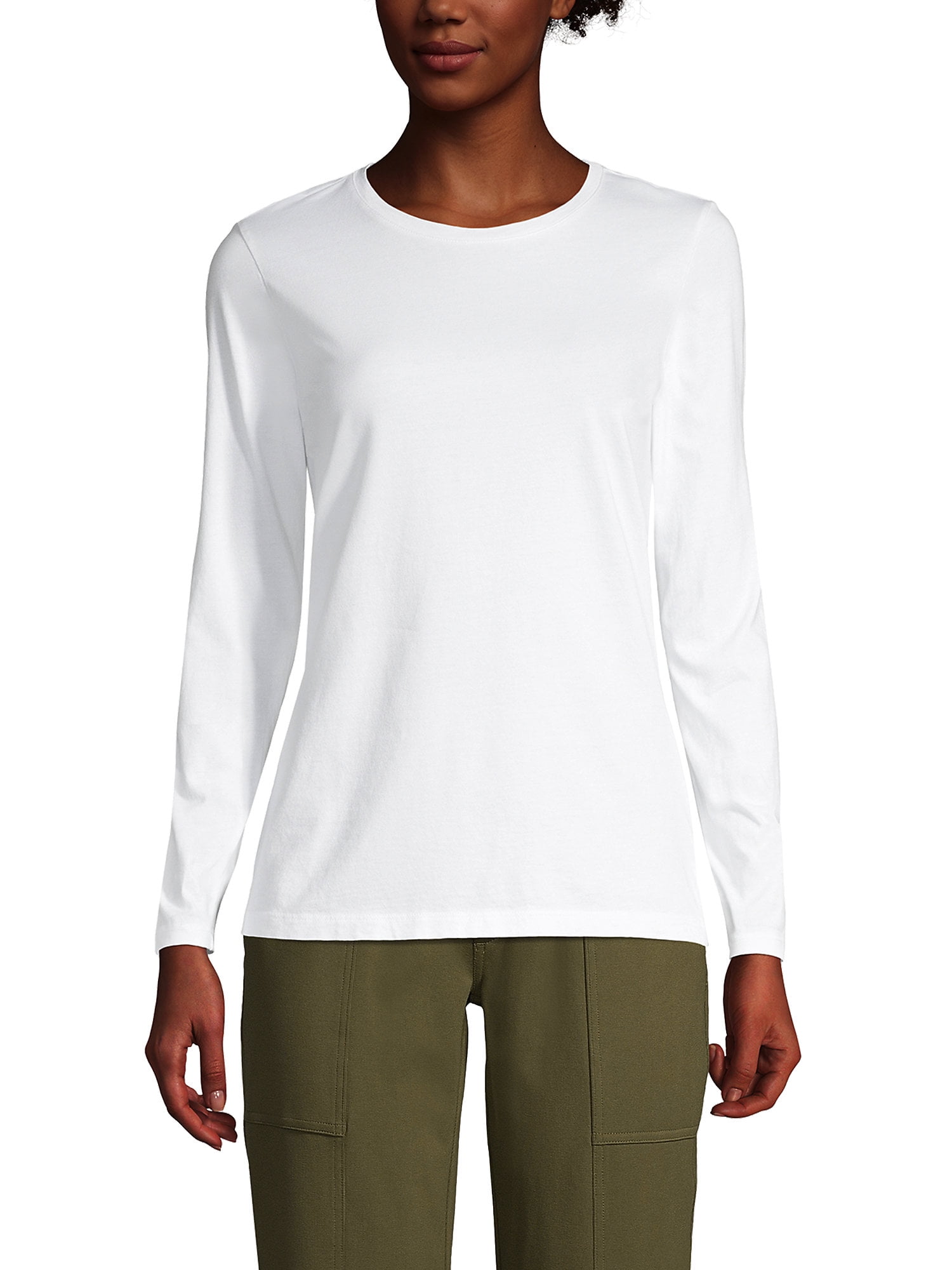 Lands' End Women's Relaxed Supima Cotton Long Sleeve Crewneck T-Shirt ...