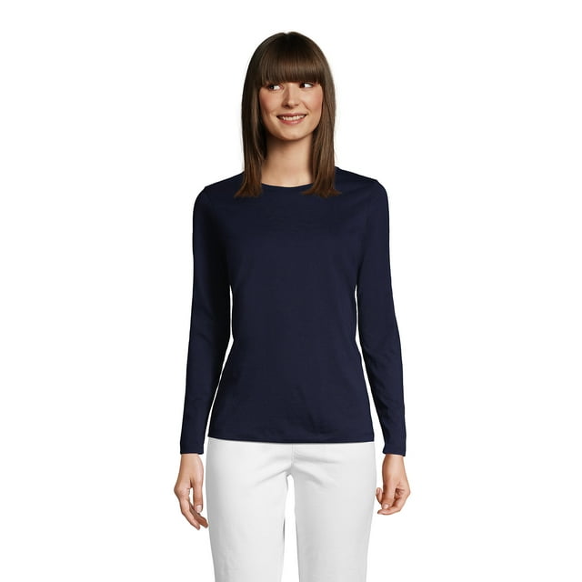 Lands' End Women's Relaxed Supima Cotton Long Sleeve Crewneck T-Shirt ...