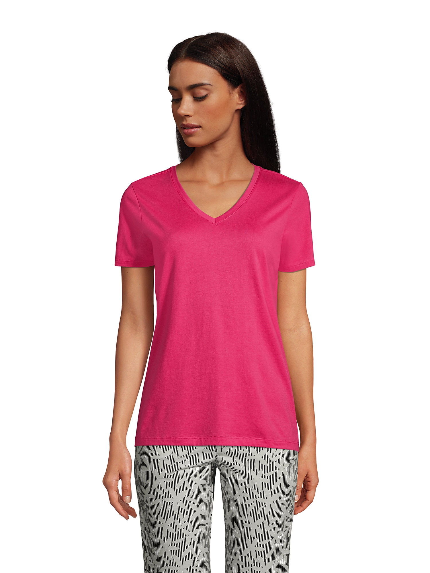 Lands' End Women's Relaxed Supima Cotton Short Sleeve VNeck TShirt