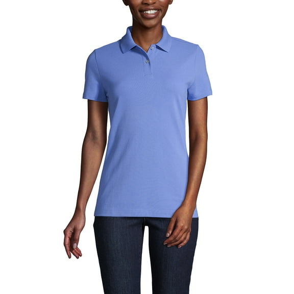 Lands' End Essentials Women's Short Sleeve Basic Mesh Polo Shirt - Cotton Blend Easy Care Breathable