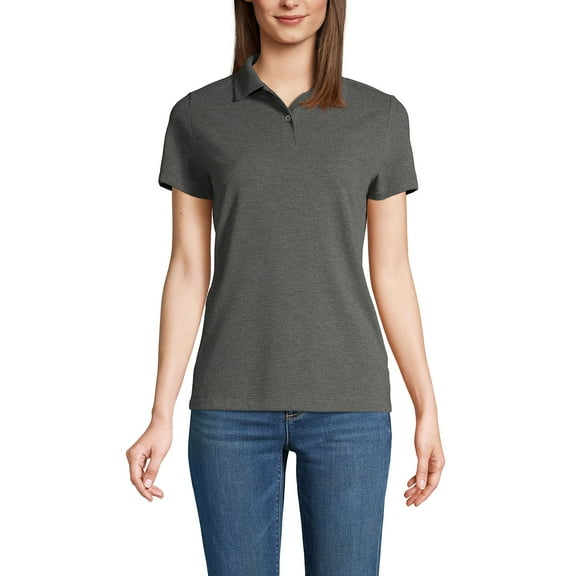 Lands' End Essentials Women's Short Sleeve Basic Mesh Polo Shirt - Cotton Blend Easy Care Breathable