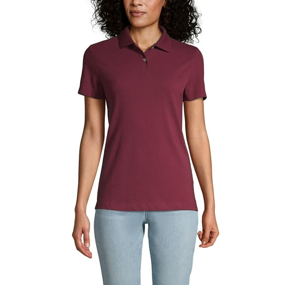 Lands' End Essentials Women's Short Sleeve Basic Mesh Polo Shirt - Cotton Blend Easy Care Breathable