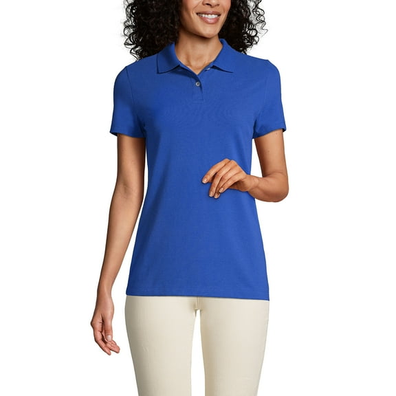 Lands' End Essentials Women's Short Sleeve Basic Mesh Polo Shirt - Cotton Blend Easy Care Breathable