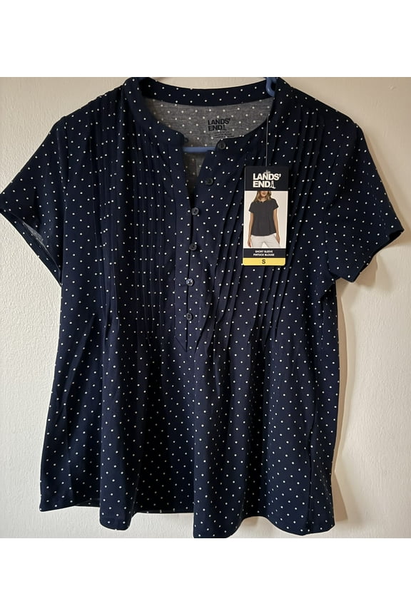 Women's Short Sleeve Pintuck Blouse, Navy