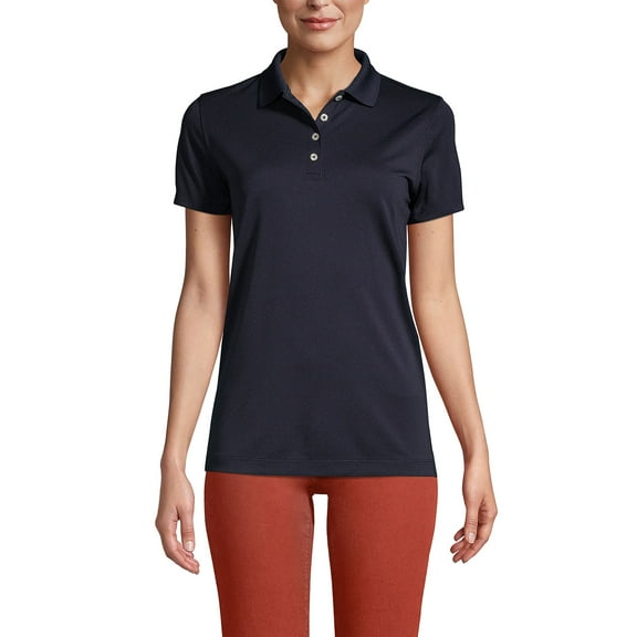 Lands' End Essentials Women's Short Sleeve Polo Shirt – Lightweight Polyester, Won’t Shrink, Pill, or Fade, Classic Fit