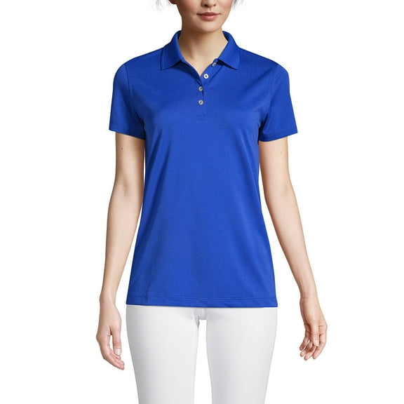 Lands' End Essentials Women's Short Sleeve Polo Shirt – Lightweight Polyester, Won’t Shrink, Pill, or Fade, Classic Fit