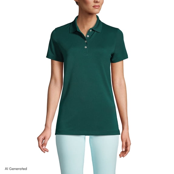 Lands' End Essentials Women's Short Sleeve Polo Shirt – Lightweight Polyester, Won’t Shrink, Pill, or Fade, Classic Fit